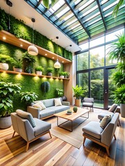 Fototapeta premium Interior design that incorporates elements of biophilic design to improve mental wellbeing 
