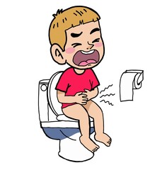 Sad kid boy cry on the toilet