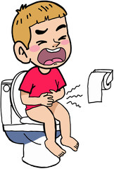Sad kid boy cry on the toilet