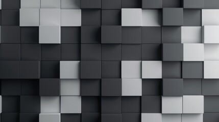 Sleek pixelated design with square black and grey blocks, modern and futuristic aesthetic, high-definition detail