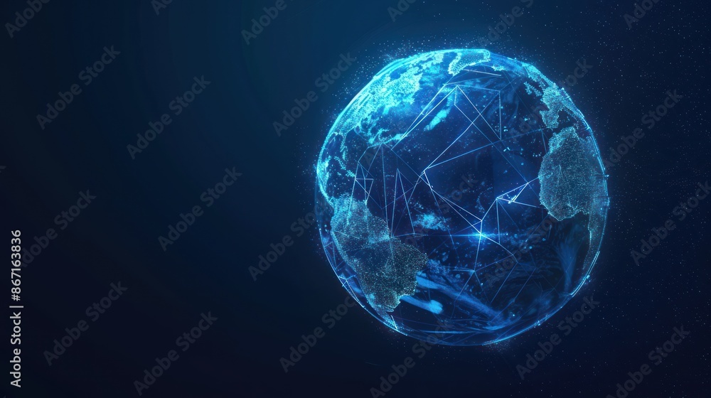 Aufkleber futuristic globe with abstract connected lines and blue neon color isolated on dark background