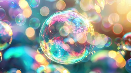 Abstract light: Colorful soap bubbles illuminated by soft light, creating a mesmerizing background of vibrant reflections and patterns