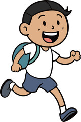 a cartoon drawing of a boy with a backpack on his back.