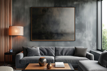 Frame mockup, ISO A paper size. Home Office wall poster mockup. Interior mockup with office background. Modern interior design.