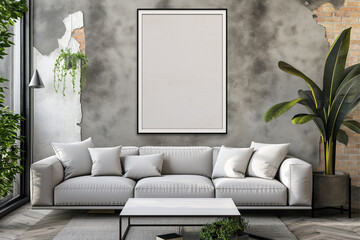 Frame mockup, ISO A paper size. Home Office wall poster mockup. Interior mockup with office background. Modern interior design.