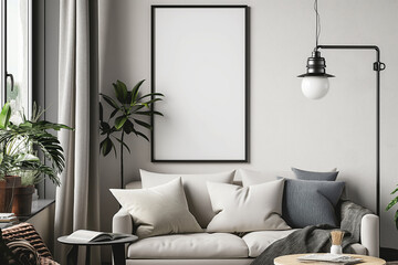 Frame mockup, ISO A paper size. Home Office wall poster mockup. Interior mockup with office background. Modern interior design.