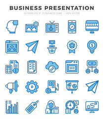 Collection of Business Presentation 25 Two Color Icons Pack.