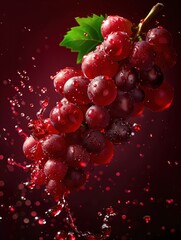 Red wine splash with grapes, ample copy space