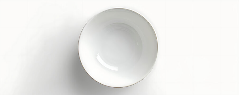 top view image of an empty white bowl on a white background. Ideal for product mockups, minimalist designs, and culinary presentations