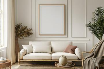 Frame mockup, ISO A paper size. Home Office wall poster mockup. Interior mockup with office background. Modern interior design.