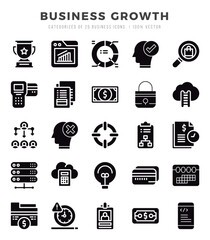Business Growth Glyph icons collection. 25 icon set in a Glyph design.