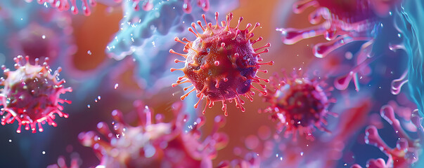 Fototapeta premium A detailed 3D illustration of the coronavirus (COVID-19) showing the virus structure in vibrant colors.