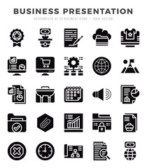 Set of 25 Business Presentation Glyph Icons Pack.