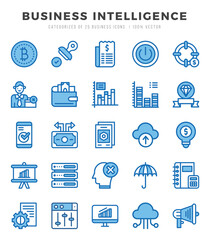 Set of Business Intelligence Icons. Simple Two Color art style icons pack.