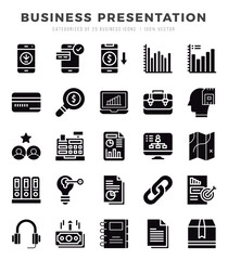 Simple Set of Business Presentation Related Vector Glyph Icons.