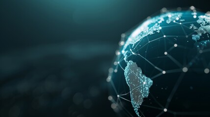 Telecommunication concept with 3D globe, earth connectors, electronic network on dark background, smoke accents, modern and detailed