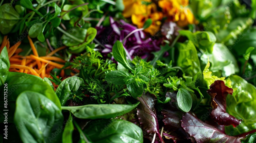 Poster a healthy and nutrientpacked salad featuring an array of wild greens.
