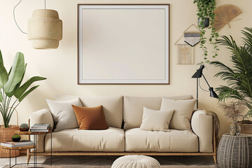 Frame mockup, ISO A paper size. Home Office wall poster mockup. Interior mockup with office background. Modern interior design.