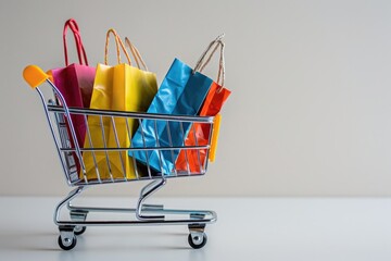 Colorful shopping bags in shopping cart