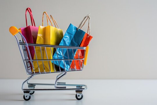 Colorful shopping bags in shopping cart