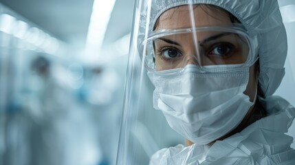 Healthcare Worker in Protective Gear Focused on Medical Safety in a Hospital Environment