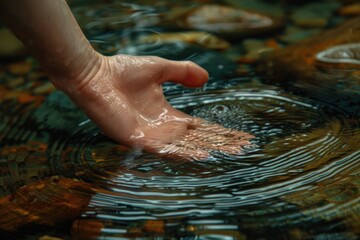 Fototapeta premium Hand reaching for drop of water