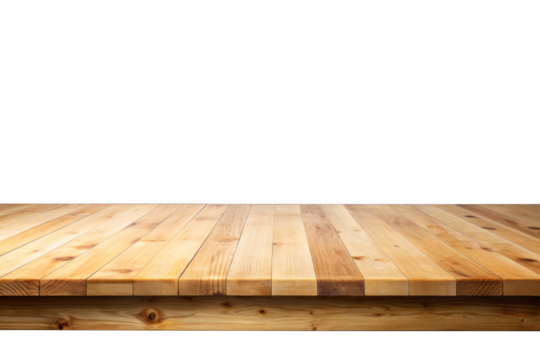 Empty natural wooden table top isolated with transparent background