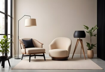 Mockup poster frames on the wall of room. Modern Interior mockup. Apartment background. Modern Japandi interior design. 3D render