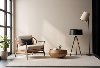 Mockup poster frames on the wall of room. Modern Interior mockup. Apartment background. Modern Japandi interior design. 3D render