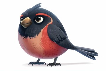 Fototapeta premium Cartoon bird with blue and red feathers is standing and looking curious
