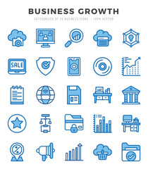 Set of Business Growth Icons. Simple Two Color art style icons pack.