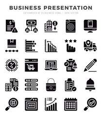 Business Presentation icons set. Collection of simple Glyph web icons.