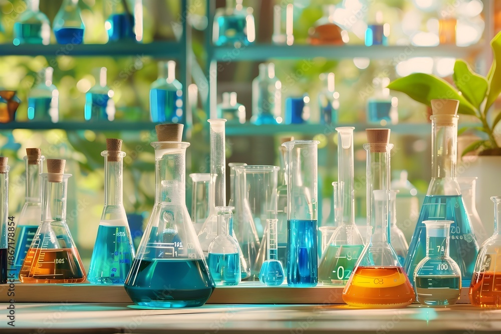 Aufkleber access to a collection of beakers in a laboratory setting for scientific research and experiments