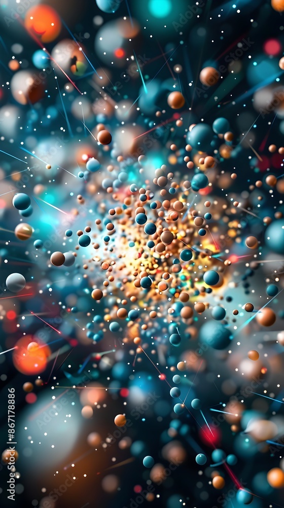 Poster antagonistic interaction of chemical elements in a vivid futuristic visualization
