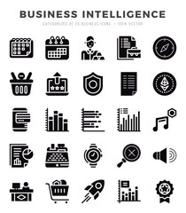 Business Intelligence Glyph icons collection. Glyph icons pack. Vector illustration