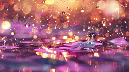 Shimmering iridescent oil droplets in water, mysterious and captivating