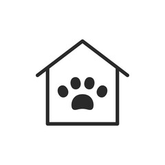 Animal shelter, linear style icon. House with animal paw. Editable stroke width