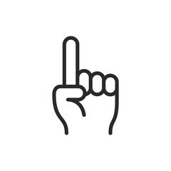 Hand pointing up, linear style icon. direction and indication. And Hand showing one, Counting on fingers. Editable stroke width