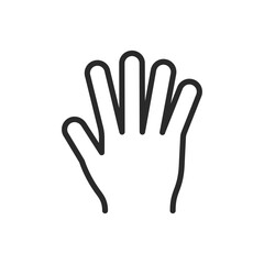 Hand showing all fingers, linear style icon. Hand showing number five. Editable stroke width