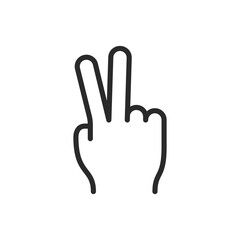 Hand showing number two, linear style icon. Editable stroke width