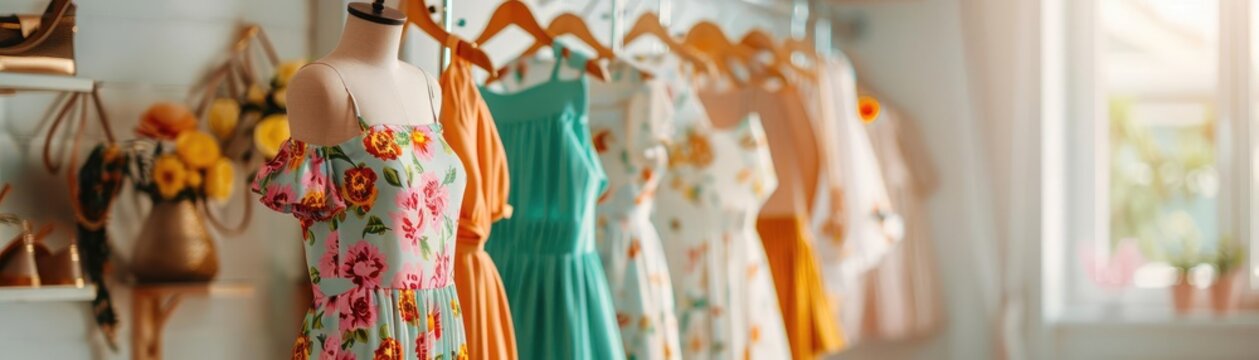 Boutique shop mannequins in avant-garde fashion, eclectic hangers, artistic and modern aesthetic