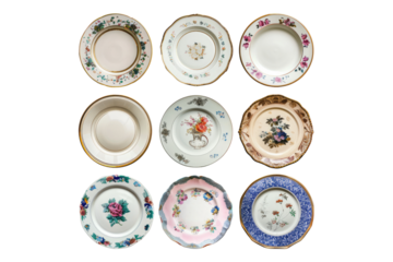 Vintage dish collection isolated on transparent background