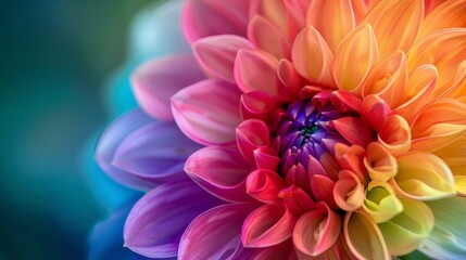 Obraz premium Detailed flower with vibrant rainbow petals, ombre background, representing LGBTQ pride, highly colorful and striking, elegant and symbolic