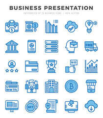 Set of Business Presentation Icons. Simple Two Color art style icons pack.
