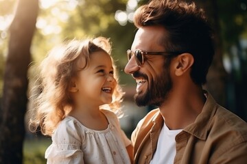 Fototapeta premium Man holding little girl in arms