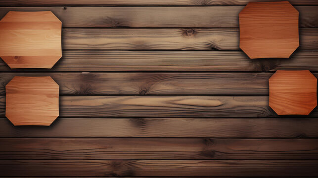 Unique wooden speech bubbles on backdrop. Modern design with blank message frames, customization for diverse uses.