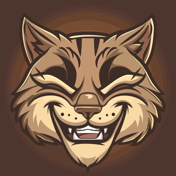 recommend clip art: cartoon character logo, Bobcat, winking, smiling, 2d, vector illustration, mascot logo