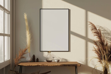 Frame mockup, ISO A paper size. Home Office wall poster mockup. Interior mockup with office background. Modern interior design.