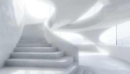 Fototapeta premium Stairs lead upwards to a window, creating a vertical perspective within the architecture.