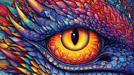 Obraz premium Vibrant modern art of abstract reptile eye with intricate textures, detailed colors in icy style.